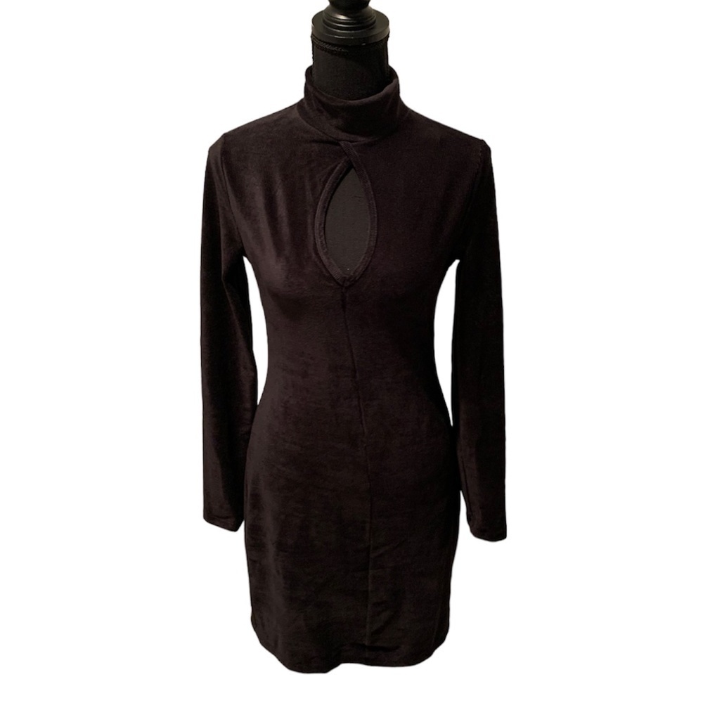 Dual Nature Velour Keyhole Ribbed Bodycon Mini Dress Black size XS NWT
